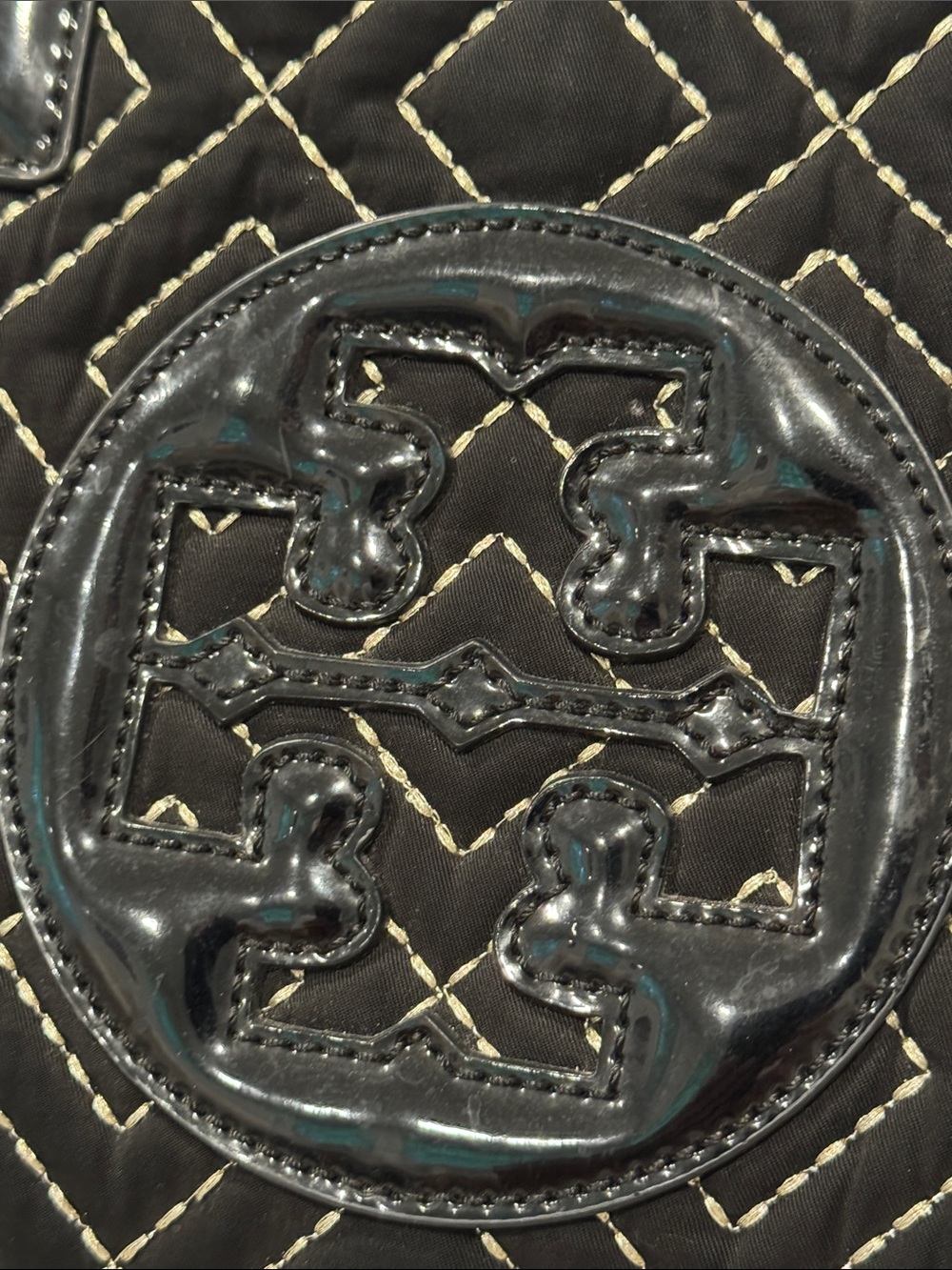 Tory Burch Bag Ella Quilted Black Large Nylon Tote Rare - Picture 6 of 17